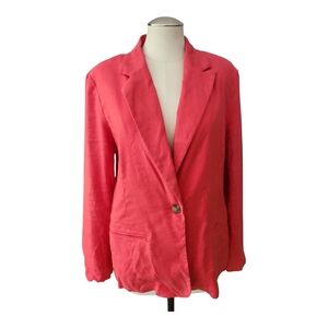 Evereve Linen Blend Coral Pink Blazer Size L | Relaxed Fit One Button